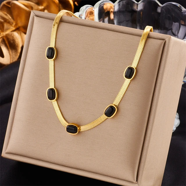 Stainless Steel Gold Pearl Pendant Necklace