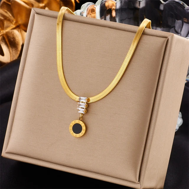 Stainless Steel Gold Pearl Pendant Necklace