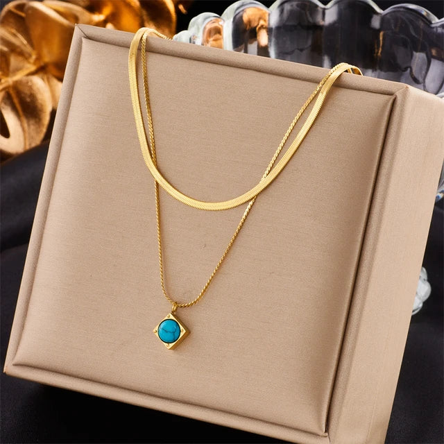 Stainless Steel Gold Pearl Pendant Necklace