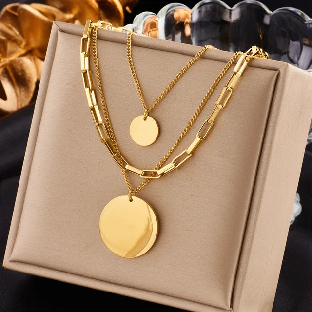 Stainless Steel Gold Pearl Pendant Necklace