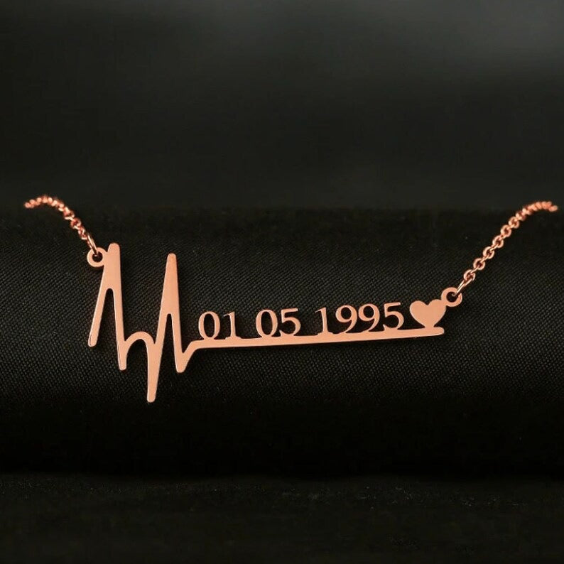 Custom Name Heartbeat Date Necklace