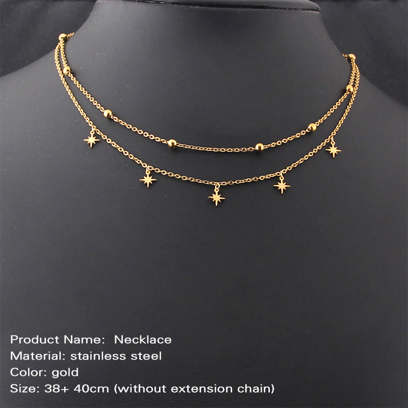 Titanium Gold Gold Geometric Zircon Crystal Pendant Necklace