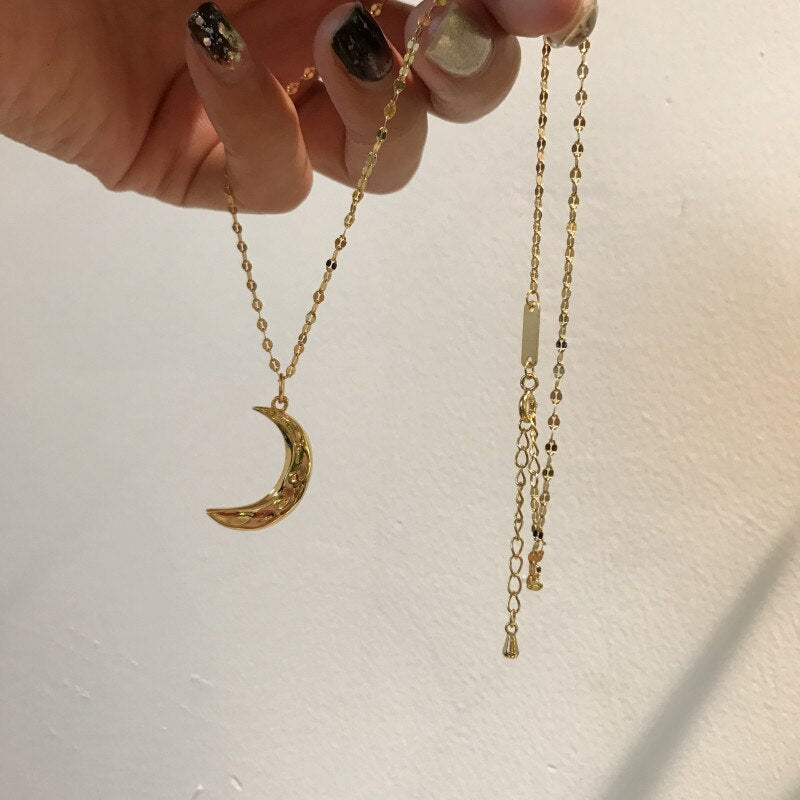 Ripple Moon Necklace Gold 925 Sterling Silver Necklace