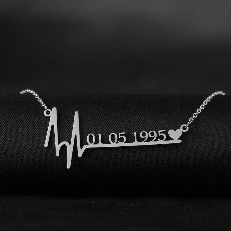 Custom Name Heartbeat Date Necklace