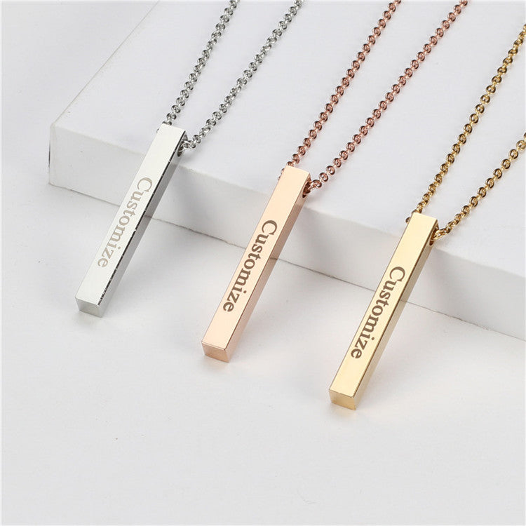 Four Sides Engraved Personalized Square Bar Necklace