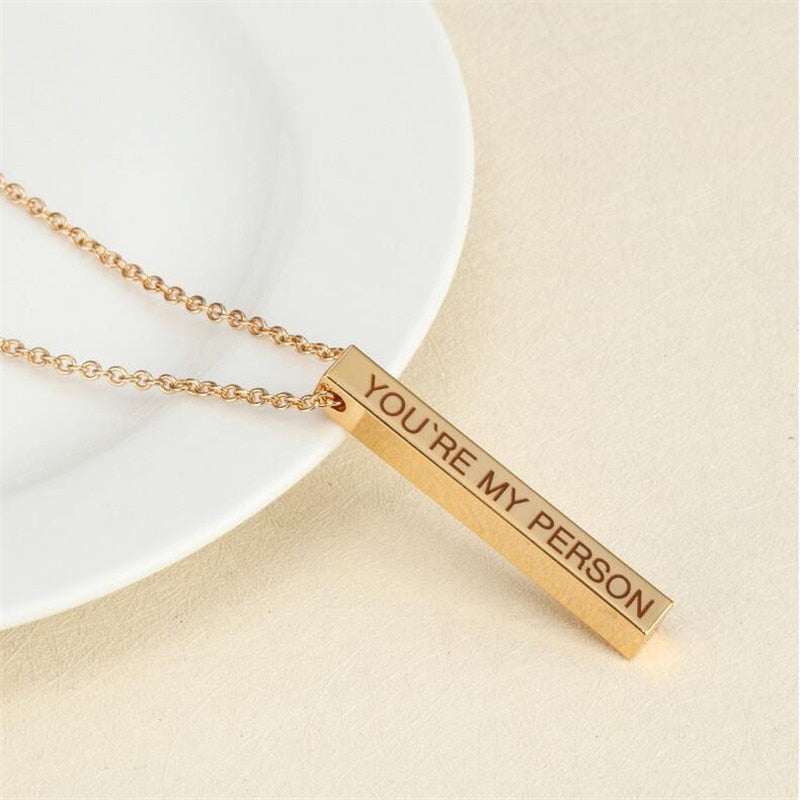 Four Sides Engraved Personalized Square Bar Necklace