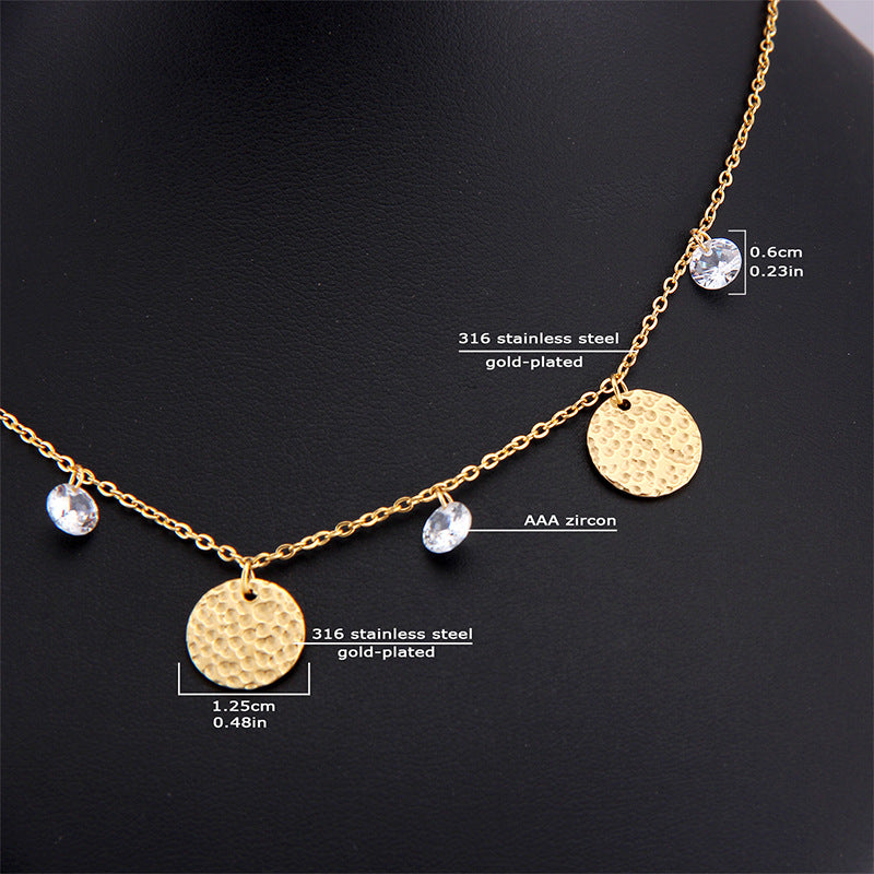 Titanium Gold Gold Geometric Zircon Crystal Pendant Necklace